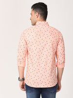Men Peach & Navy Slim Fit Printed Cotton Casual Shirt