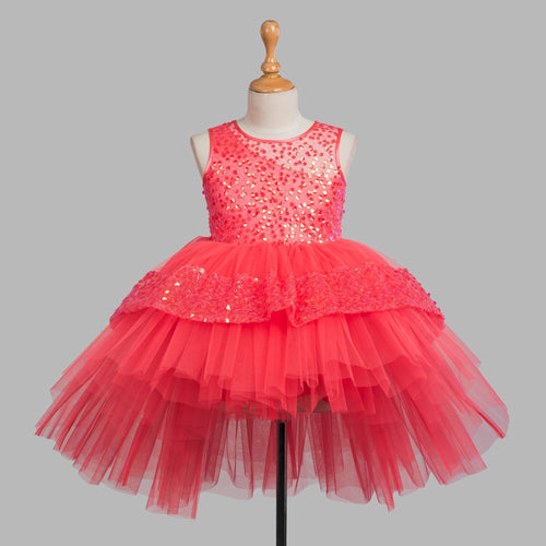 Toy Balloon Kids Charming Coral Hi-Low girls party wear dress