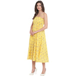 Aawari Cotton Printed Bobbin Gown For Girls and Women (Light Yellow)