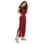 Adults-Women Solid Maroon Dungarees With Side Stripes
