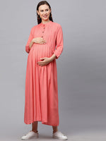 MomToBe Women's Rayon Coral Peach Maternity Feeding Dress