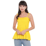 Aawari Cotton Plain Strap Crop Top For Girls and Women Yellow