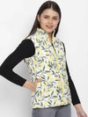 Lemony Tropical Print Reversible Quilted Women Jacket