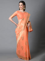Sareemall Orange Festive Silk Blend Woven Design Saree With Unstitched Blouse