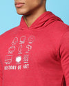 Campus Sutra Mens Red Solid Printed Sweatshirt With Hoodie Regular Fit For Casual Wear | Cotton Blend Fabric | Trendy Crafted With Comfort Fit & High Performance Everyday Wear
