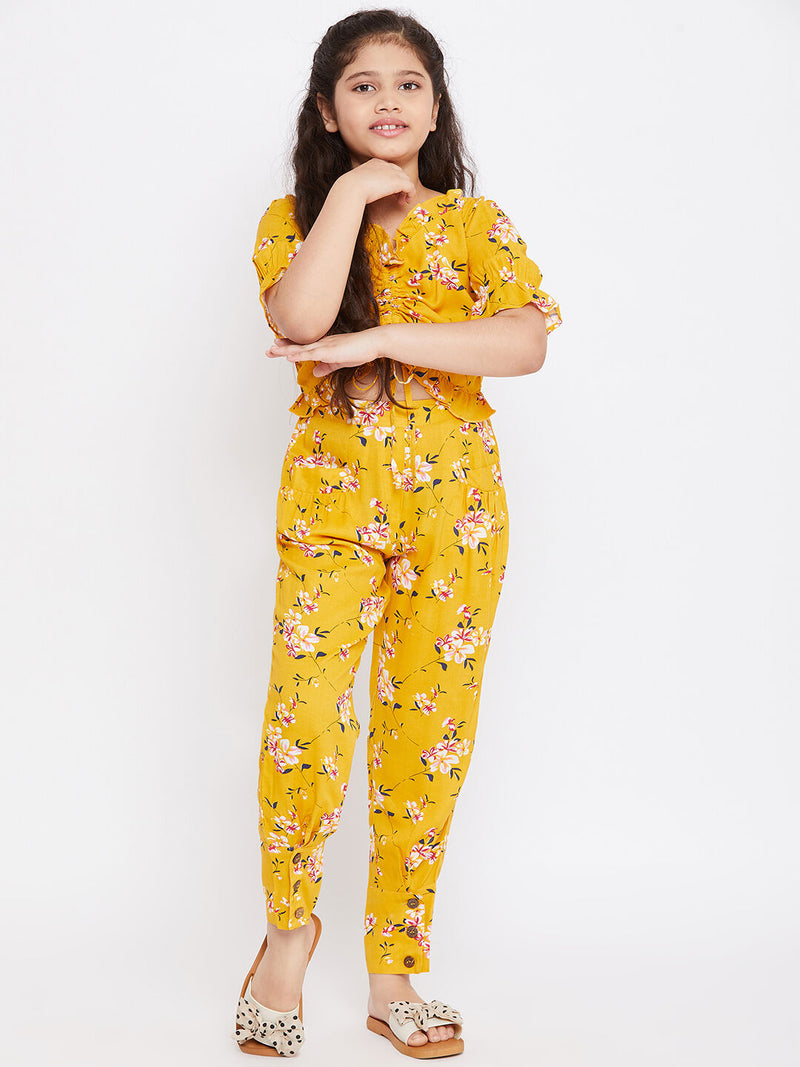 Girl's Tight Wardrobe Printed Top with trousers Pant Yellow