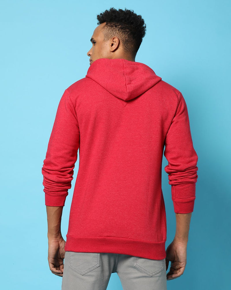Campus Sutra Mens Red Solid Sweatshirt With Hoodie Regular Fit For Casual Wear | Cotton Blend Fabric | Trendy Sweatshirt Crafted With Comfort Fit & High Performance For Everyday Wear
