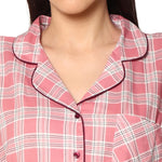 Women Dusty Pink Check Print Shirt Pyjama Set