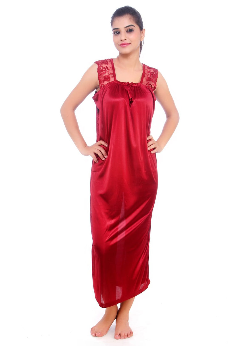 Fasense Women Satin Nightwear Sleepwear 2 PCs Set Of Nighty & Wrap Gown, DP065 C