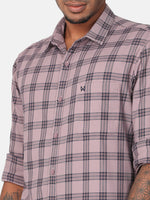 Men Pink & Navy Slim Fit Checked Cotton Casual Shirt
