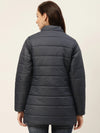 Women Navy Blue Solid Longline Parka Jacket With Detachable Hood