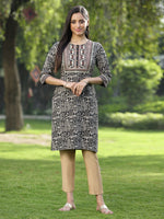 Juniper Black Rayon Festive Embroidered Printed Straight Tunic For Women