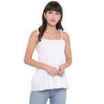 Aawari Cotton Plain Strap Crop Top For Girls and Women White