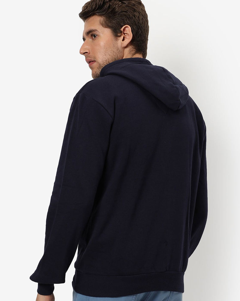 Campus Sutra Men's Dark Blue Regular Fit Sweatshirt With Hoodie For Winter Wear | Full Sleeve | Cotton Sweatshirt | Casual Sweatshirt For Man | Western Stylish Sweatshirt For Men