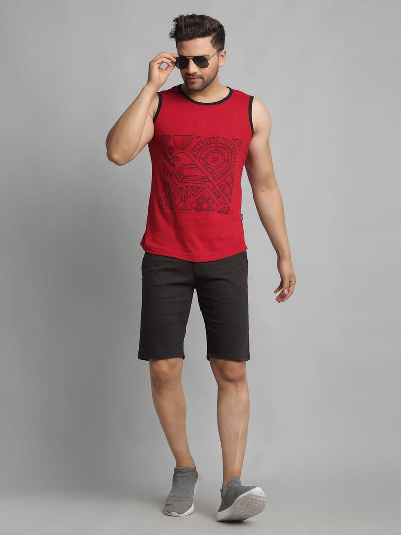 Men Maroon Sleeveless Vest T-Shirt