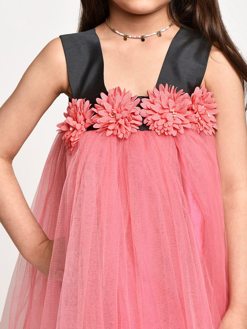 Jelly Jones Pink Flower embelished Net Partywear Dress