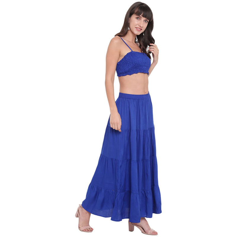 Aawari Rayon Skirt Top Set For Girls and Women Royal Blue