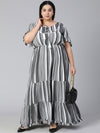 Blitzing Grey Stripes Plus Size Women Long Dress