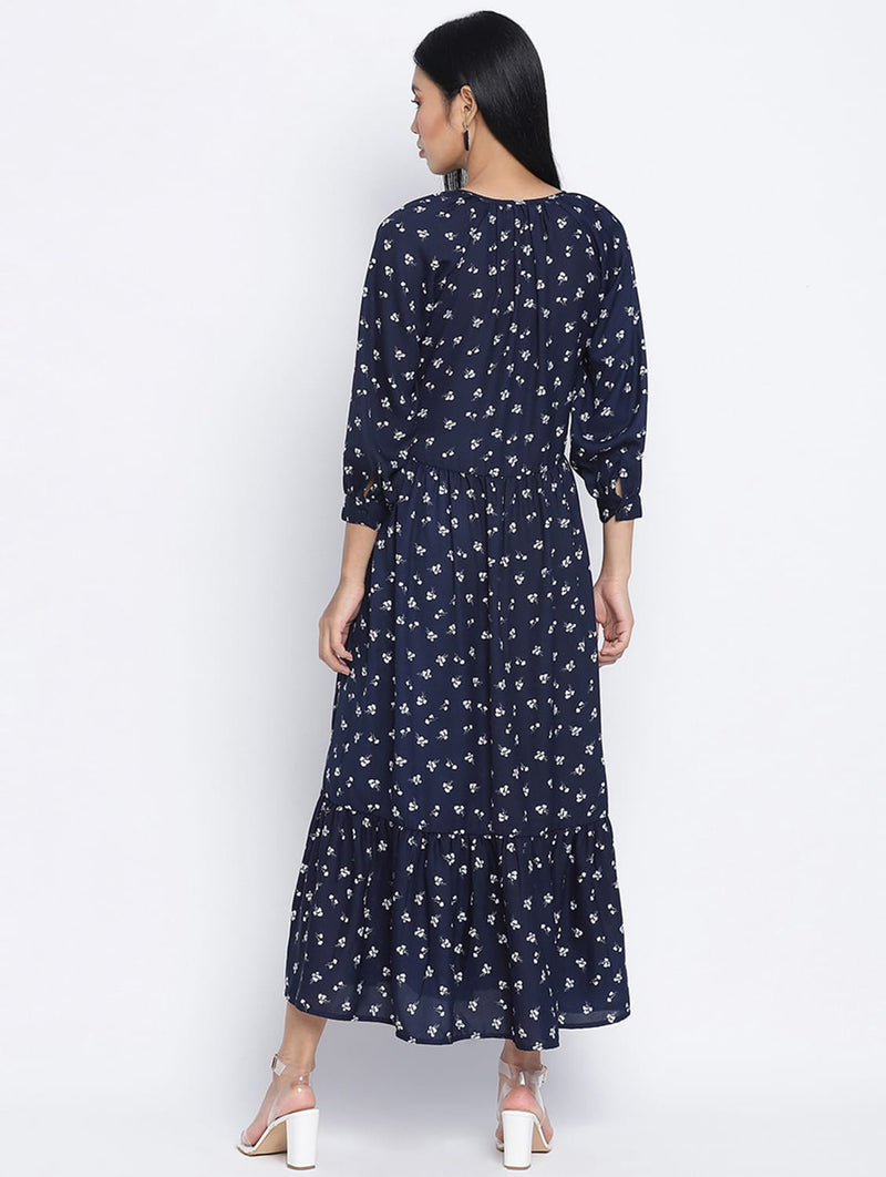 Exciting Blue Printed Causal Women Dress