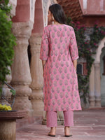 Juniper Women's Pink Muslin Embroidered Straight Kurta Sets