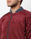 Campus Sutra Men's Maroon Solid Puffer Regular Fit Bomber Jacket For Winter Wear | Low-Cut Standing Collar | Full Sleeve | Zipper | Casual Jacket For Man | Western Stylish Jacket For Men