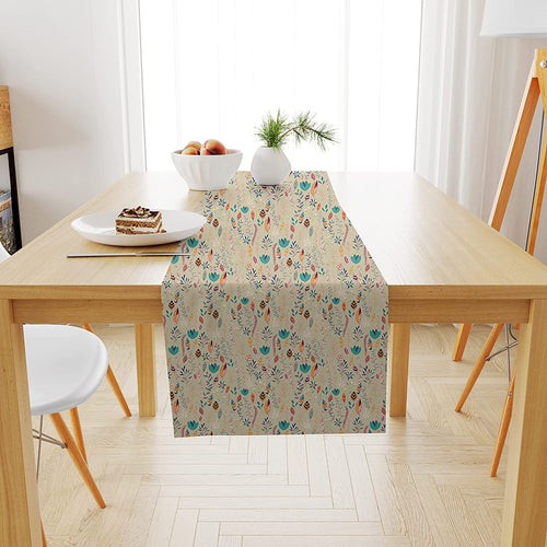 Forest Floral Printed Cotton Canvas 6 Seater Table Runner (13 x 72 Inches)