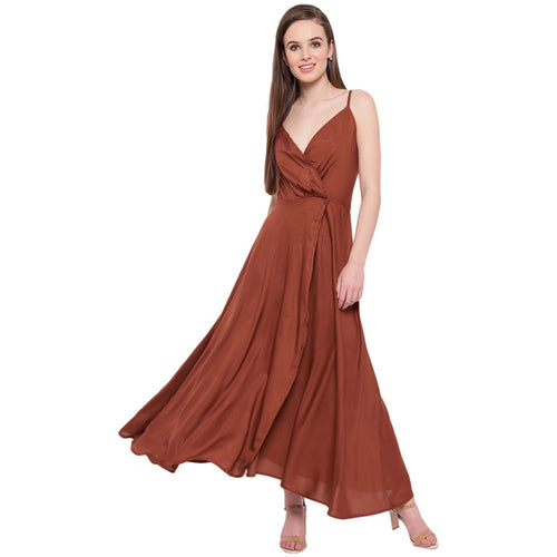 Aawari Rayon Front Open Gown For Girls and Women Coffee