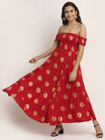 Aawari Rayon Red Boota Printed Crop Gown For Women and Girls