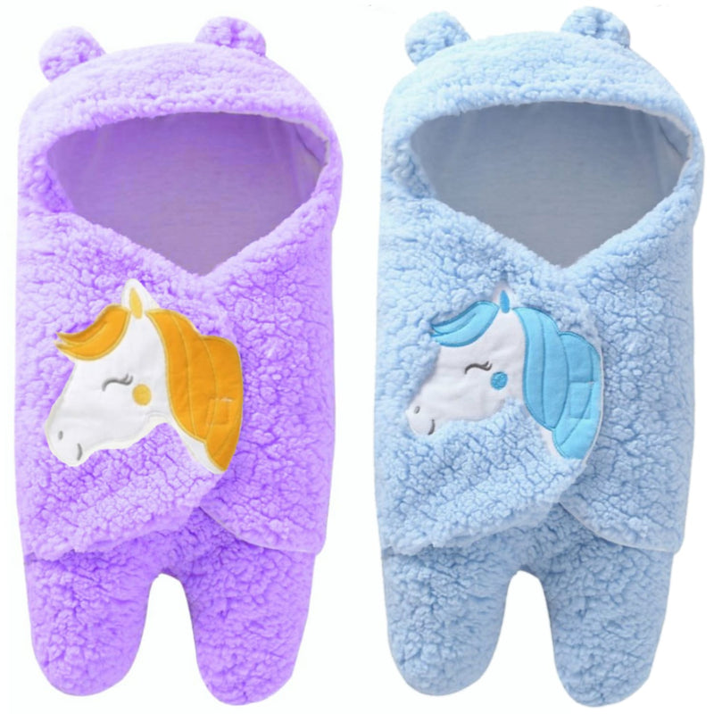 Brandonn Couture Supersoft Wearable Hooded Swaddle Wrapper Cum Baby Sleeping Bag for Babies Pack of 2