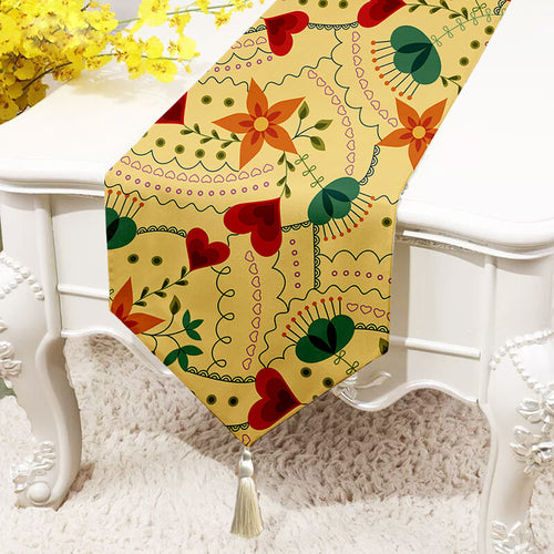 Heart & Flowers Printed Cotton Best Canvas 6 Seater Table Runner (13 x 72 Inches)