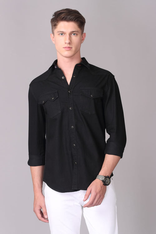 Prototype Men Solid Cut Casual Black Shirt