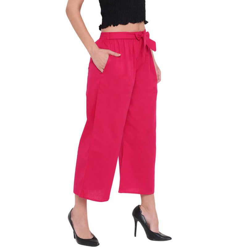 Aawari Cotton Short Length Plain Palazzo For Women and Girls Pink