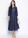Lazzle Navy Blue Dupion Silk Women Long Dress
