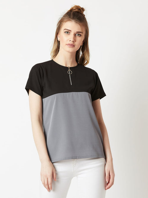Made Your Own Label Colour Block Black and Steel Grey Top
