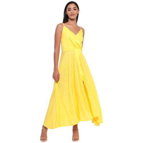 Aawari Rayon Front Open Gown For Girls and Women Yellow