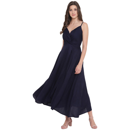 Aawari Rayon Front Open Gown For Girls and Women Navy Blue