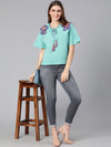 Windfall Blue Colorfull Emb Women Top
