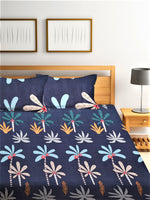 Home Sizzler Ready To Rest 144TC Microfibre Navy Blue Double Bedsheet With 2 King Size Pillow Covers