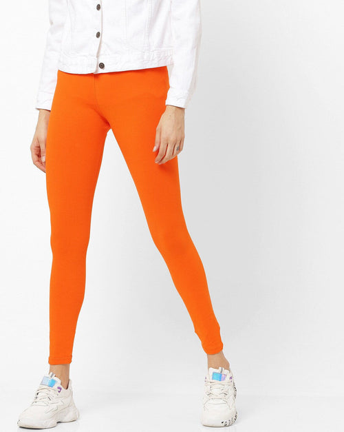 Adorna Women's Stretchable Leggings - Kesari Orange