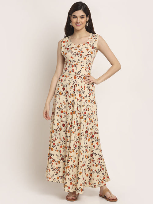Aawari Rayon Cream Jaal Printed Inner Gown For Women and Girls