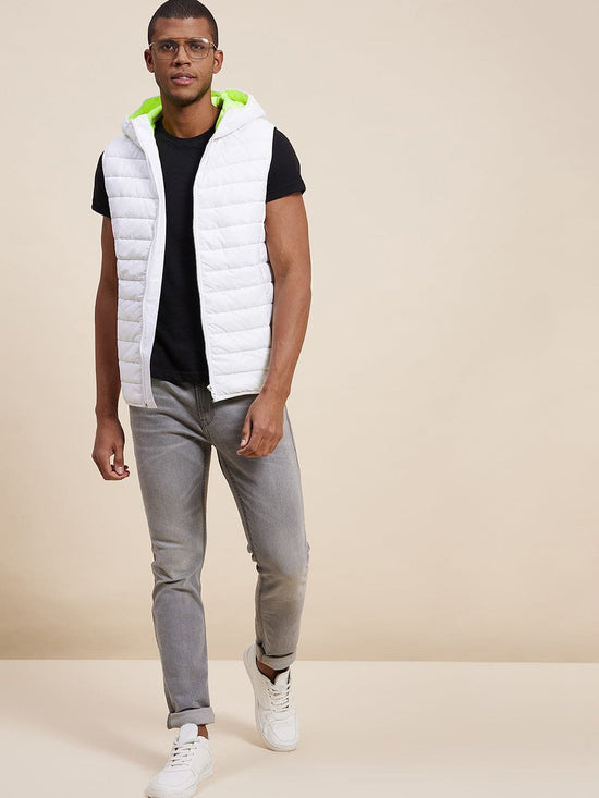 Men's White Sleeveless Puffer Hoodie Jacket