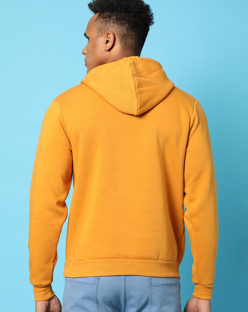 Campus Sutra Mens Mustard Solid Printed Sweatshirt With Hoodie | Cotton Blend Fabric | Trendy Sweatshirt Crafted With Comfort Fit & High Performance For Everyday Wear