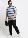 Venitian Men Striped Plus Size Polo Neck Blue T-shirt With Pocket