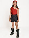 Jelly Jones Maroon Bow Shoulder Top with Black Shorts