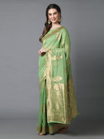 Sareemall Green Festive Wear Silk Blend Woven Design Saree With Unstitched Blouse