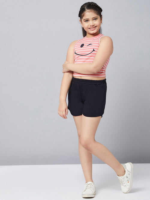Girl's Soiled Printed Top with Shorts Pink