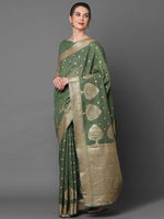 Sareemall Green Festive Silk Blend Woven Designer With Unstitched Blouse