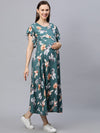 MomToBe Women's Rayon Teal Green Maternity/Feeding/Nursing Dress