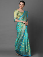 Sareemall Teal Green Party Wear Silk Blend Woven Design Saree With Unstitched Blouse