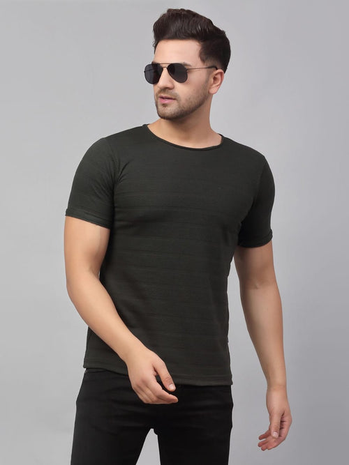 Men Olive Green Half Sleeve T-Shirt